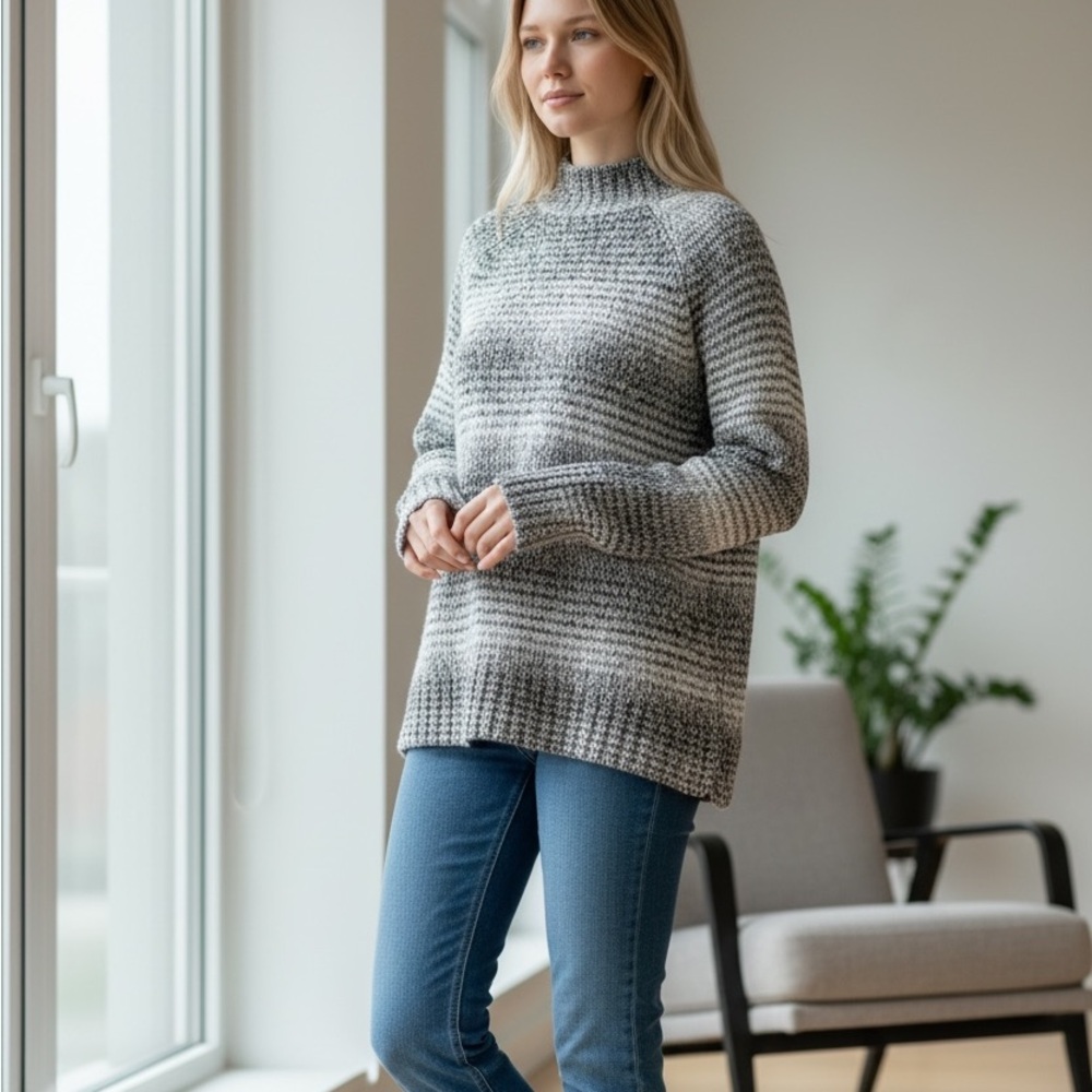 Chaps Women's Black and Gray Turtleneck Sweater
